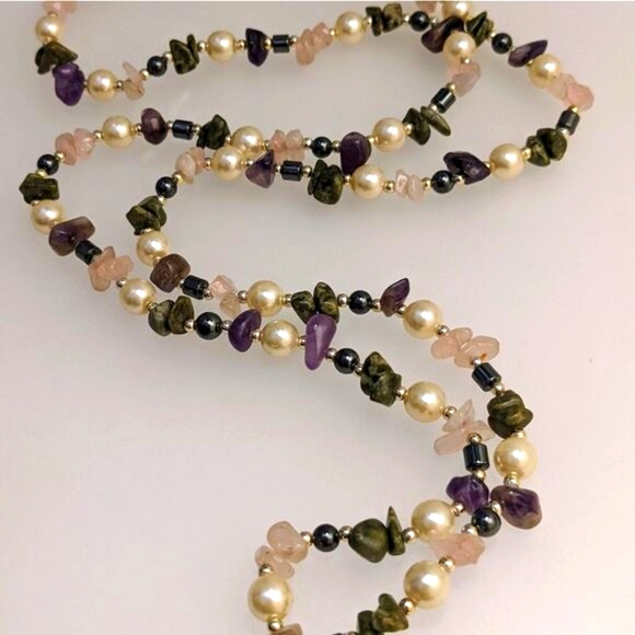 Stylish Precious Stones Rope Necklace - Picture 3 of 3